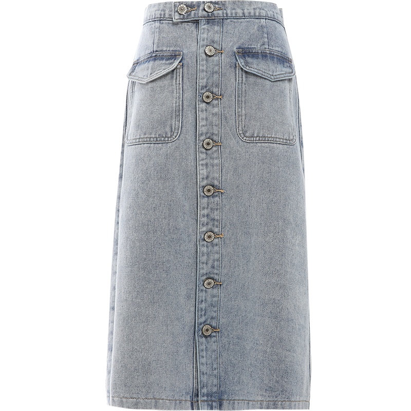 欧昵雪气质高腰水洗牛仔半身裙女显瘦直筒a字一步裙