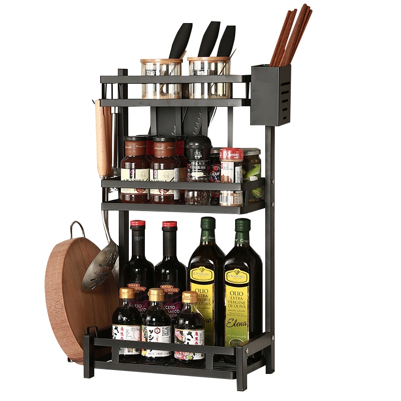 麦可可 304不锈钢厨房置物架多功能收纳调料架刀具刀架三层砧板筷子筒