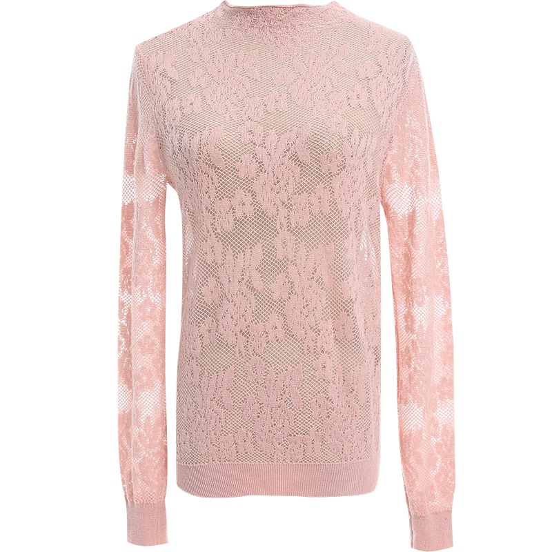 欧昵雪立领显瘦镂空针织衫上衣女宽松修身长袖毛衣