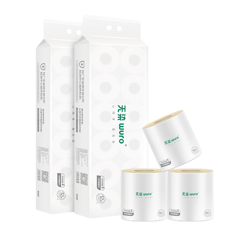 无染(wuro)WR003 竹纤维抑菌有芯卷纸 4层160g 105*138mm 24卷/箱（计价单位：箱）