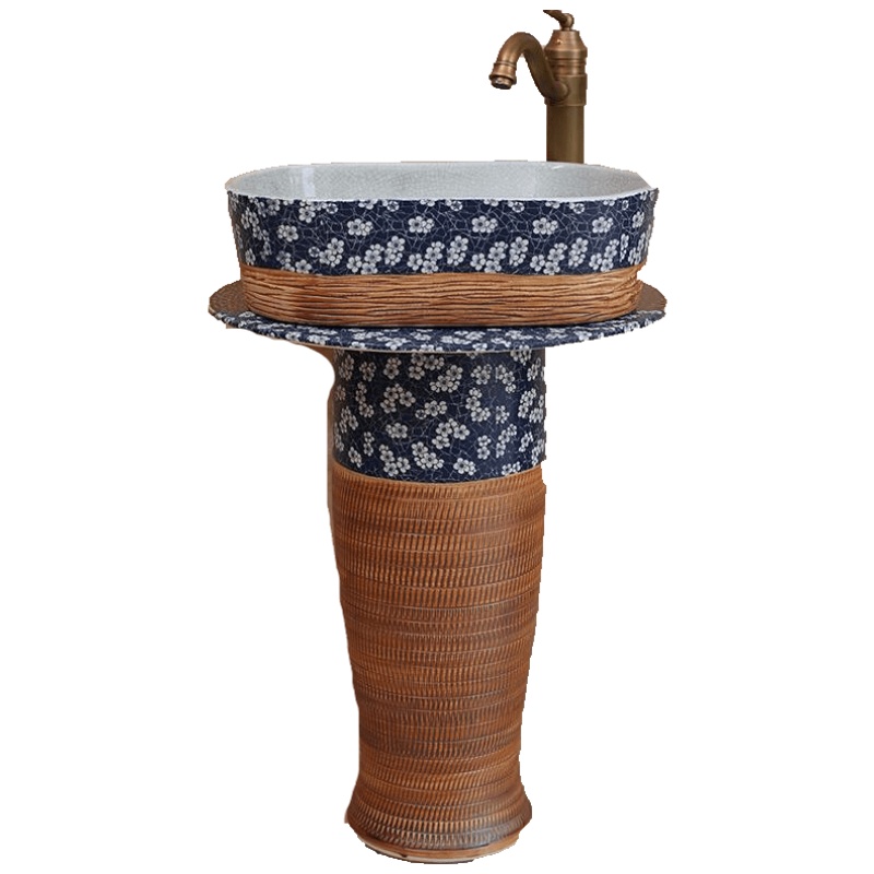 卫生间厕所陶瓷洗脸盆立柱盆洗手盆一体立柱式洗手台落地洗手池安心抵