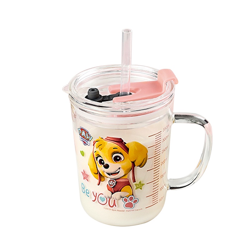 苏宁宜品宝宝高硼硅吸管水杯300毫升儿童牛奶杯带刻度带把手婴儿喝奶喝水玻璃杯子