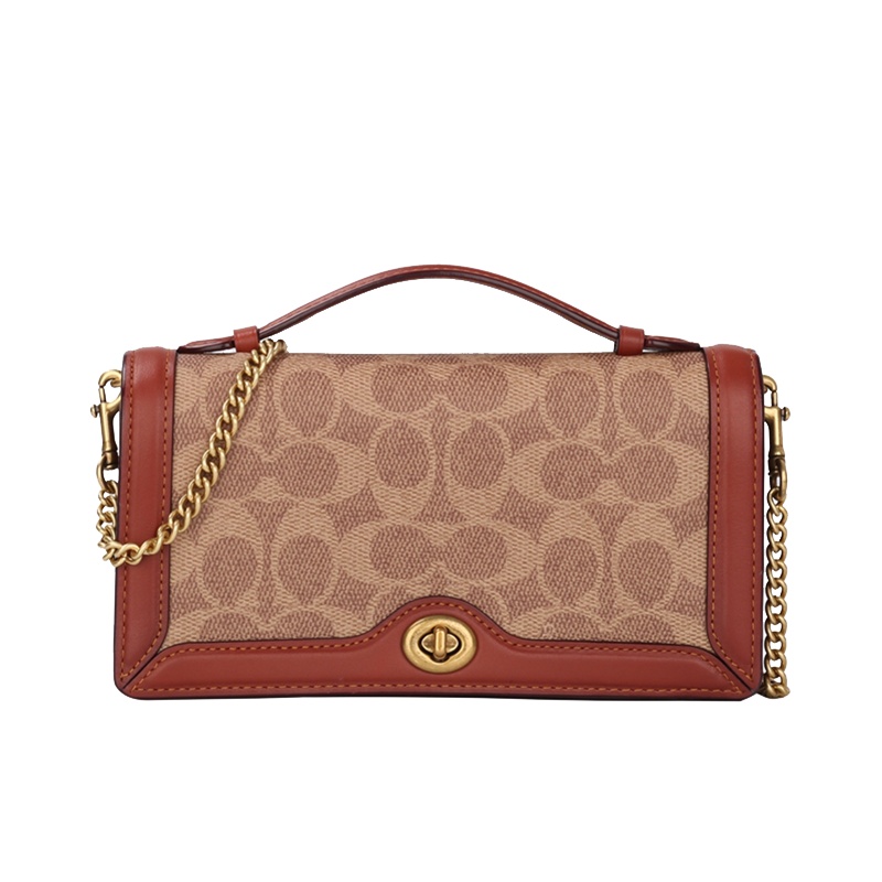 COACH蔻驰 女士专柜经典时尚卡其棕色链条包手提单肩斜挎包礼物 68312 B4NQ4