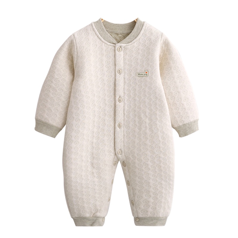 新生儿天然彩棉保暖连体衣 婴幼儿三层保暖哈衣爬服0-1岁婴儿衣服