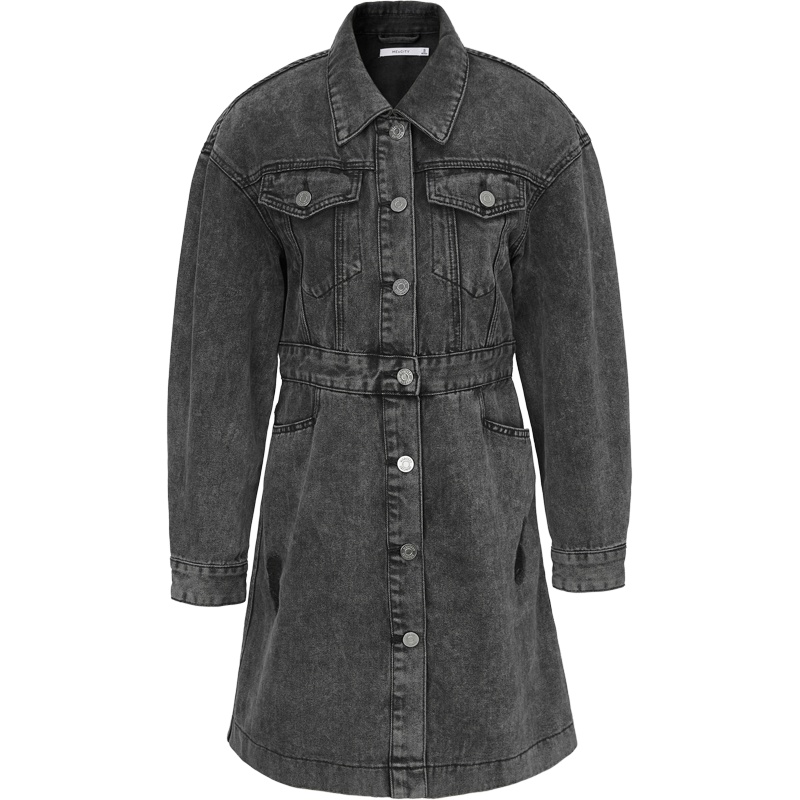 [1件5折价:260]MECITY女装新款时尚韩版纯色烟灰色收腰高腰牛仔裙女