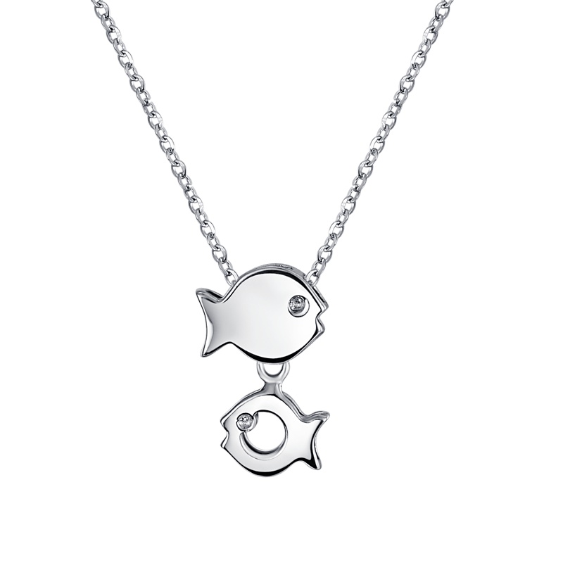 雅宝福Pt950铂金项链成双成对鱼儿项链送女友礼物