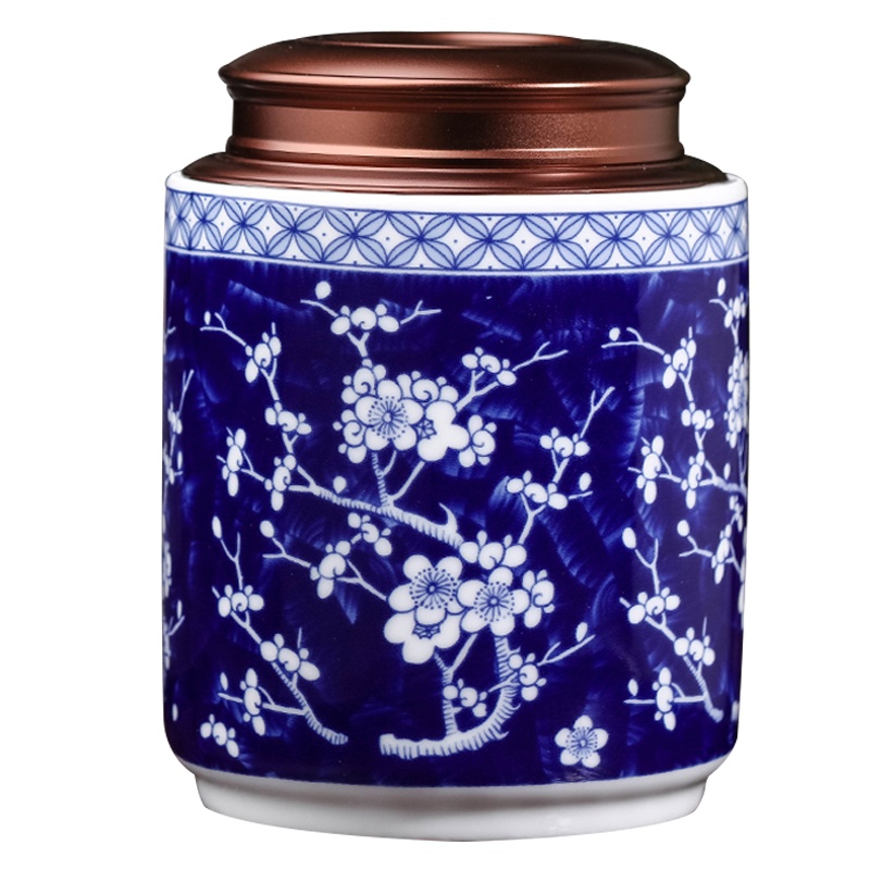 景德镇青花瓷茶叶罐陶瓷家用密封散装红茶铁观音绿茶普洱茶叶储存罐干果中草药带双层罐子防潮 LICHEN 冰梅款 锦盒包装