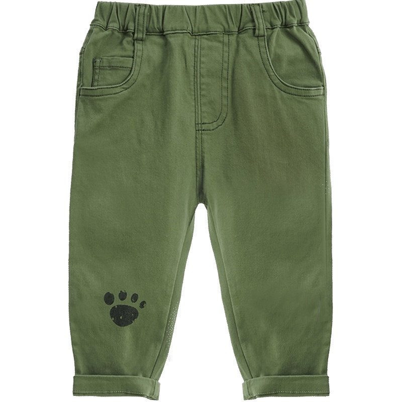 婴姿坊男童春秋长裤男孩外出松紧腰韩版纯色棉麻休闲西裤长裤