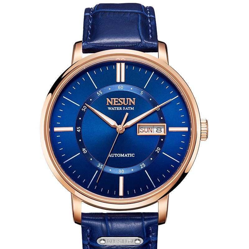 尼尚NESUN手表男士全自动机械表 男表进口Miyota机芯纤薄日历星期真皮潮流时尚休闲夜光防水腕表时尚款9209