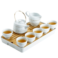 苏氏陶瓷 SUSHI CERAMICS 茶盘茶托青瓷茶具套装手绘描金提梁功夫茶具一茶壶六茶杯