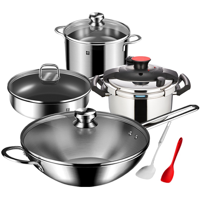 双立人(ZWILLING)30cm中式炒锅6件套不锈钢炒菜锅不粘煎炒牛排锅汤锅高压锅压力锅炖锅组合