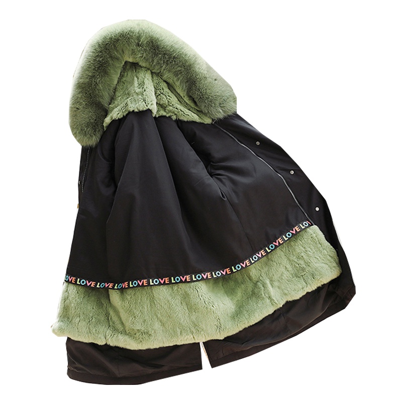 雪米贝奴派克服女冬新款狐狸毛领獭兔毛内胆中长款可拆卸皮草外套大衣