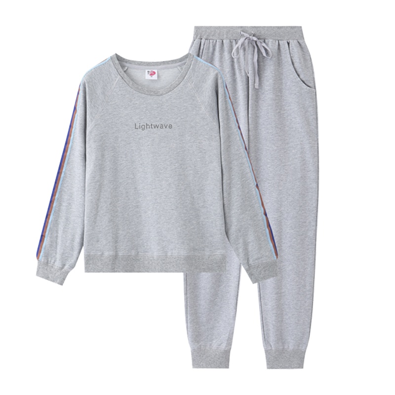 都市丽人简约休闲卫衣风亲肤棉质圆领长袖睡衣女士家居服套装1H9214