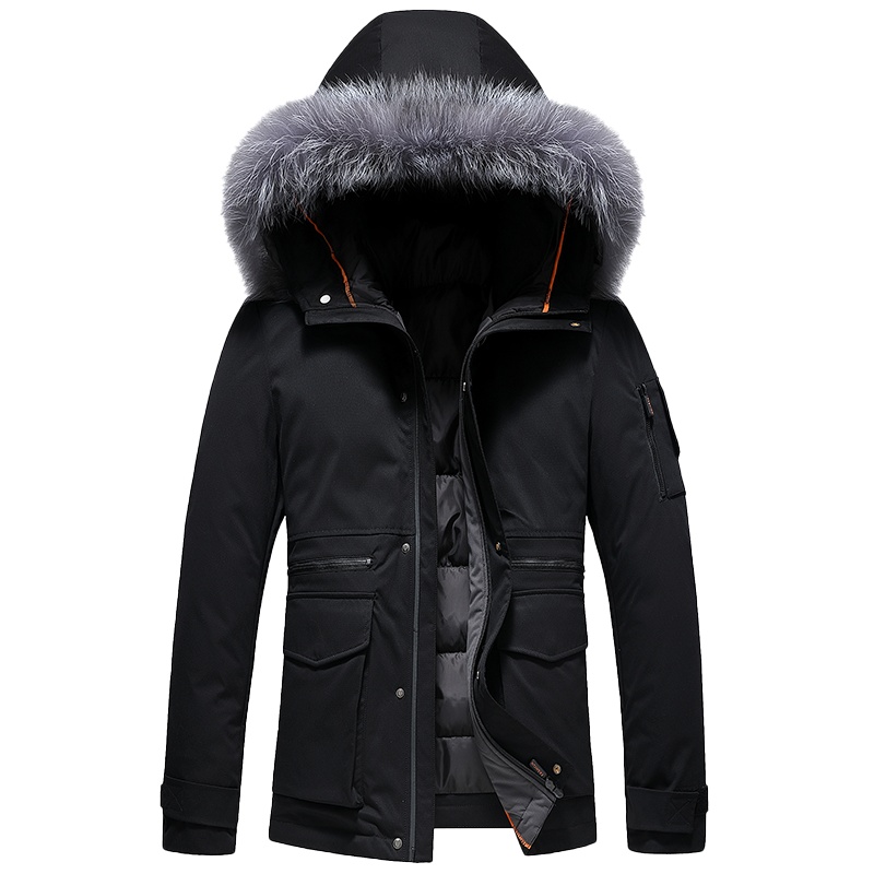 YAYA鸭鸭羽绒服男士新款秋冬季连帽毛领中长款男士时尚羽绒服