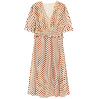 马克华菲女装2019夏装新款连衣裙ins法国复古小众高腰修身波点裙