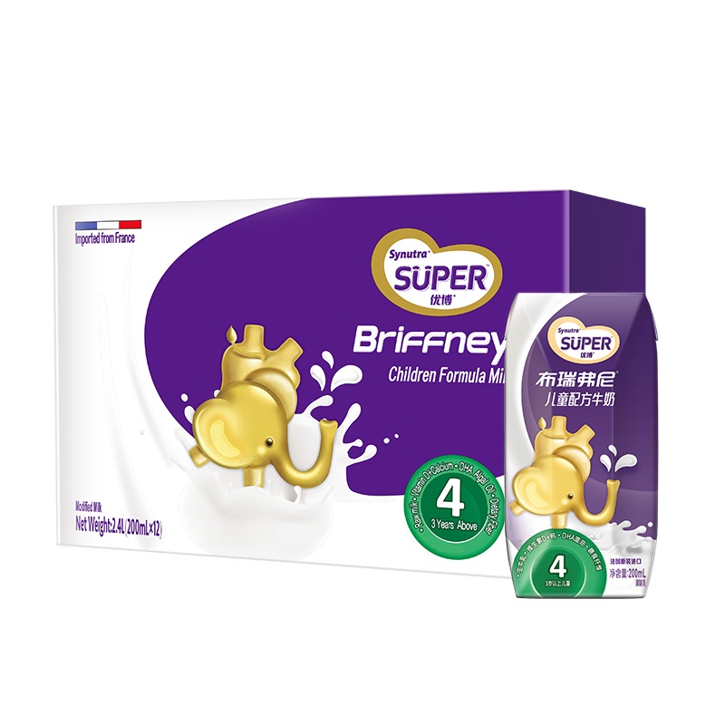 布瑞弗尼4段儿童配方牛奶200ml*12盒 (3-12岁适用) 法国原装进口