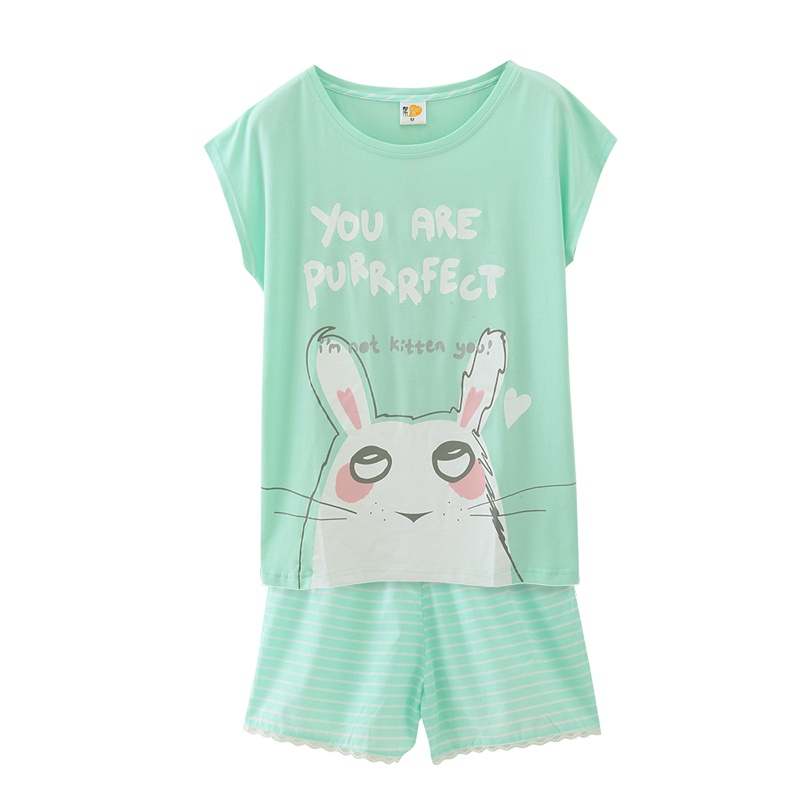 都市丽人睡衣女简约时尚舒适透气柔软100%纯棉女士睡衣+睡裤2件套