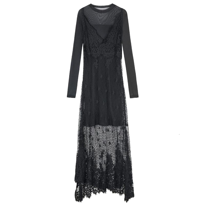 【专柜同款】拉夏贝尔秋冬黑色中长款内外两件套秋冬季韩版时尚套装女款10017600