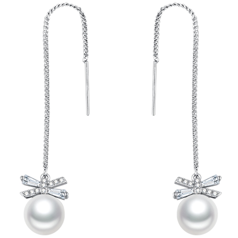 金一 银S925银 简约百搭女士仿珍珠 足银珍珠蝴蝶结耳线耳坠(定价) BGF019