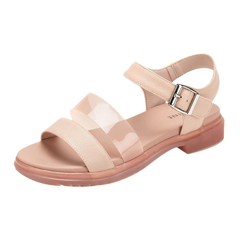 达芙妮夏新款透明百搭魔术贴防滑凉鞋