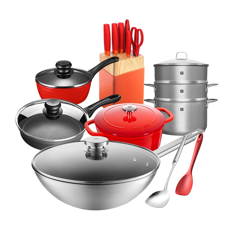 双立人(ZWILLING)joy Plus30cm中式蜂窝不粘炒锅套装煎锅汤锅奶锅厨房切菜刀蔬果刀套装组合电磁炉通用