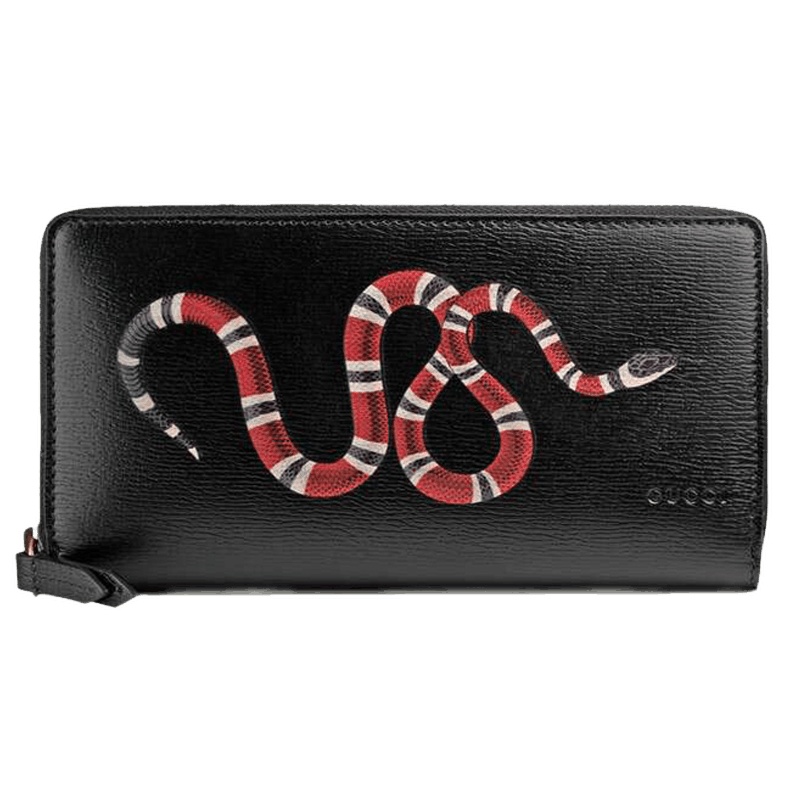 GUCCI 古驰男包 gucci古奇奢侈品珊瑚蛇印花拉链钱包