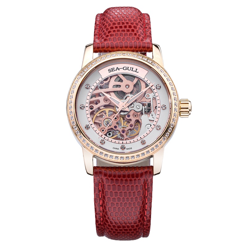 海鸥表(SEAGULL)手表 新品镂空盘女士手表 真皮表带 自动机械表女 719.403LK