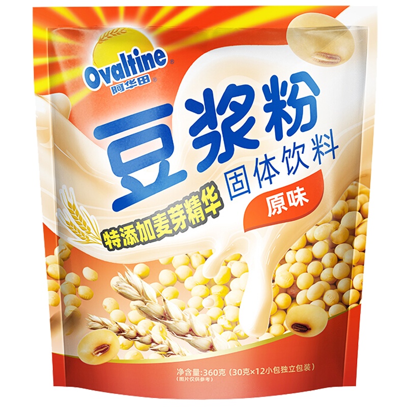 阿华田(Ovaltine)早餐速溶香浓 原味非转基因 速溶豆浆粉360g(内含12小包)