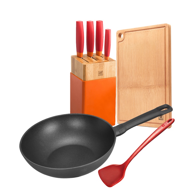 双立人（ZWILLING）NowS刀具8件套厨房家用全套切菜刀多用蔬果刀砧板炒锅组合套装