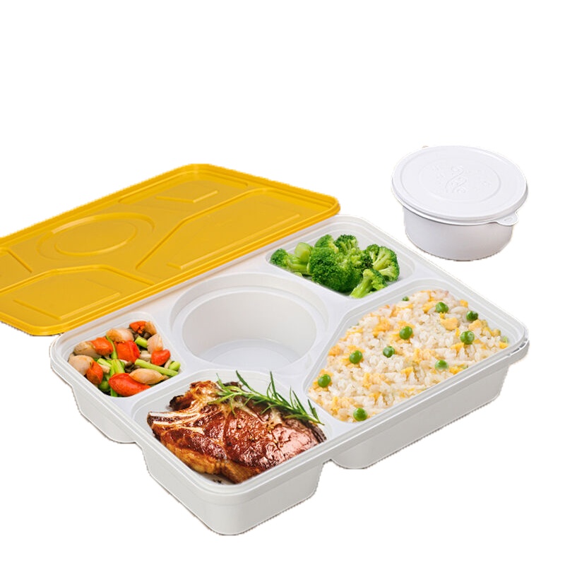 一次性饭盒塑料长方形五格外卖打包餐盒加厚带汤碗便当盒环保