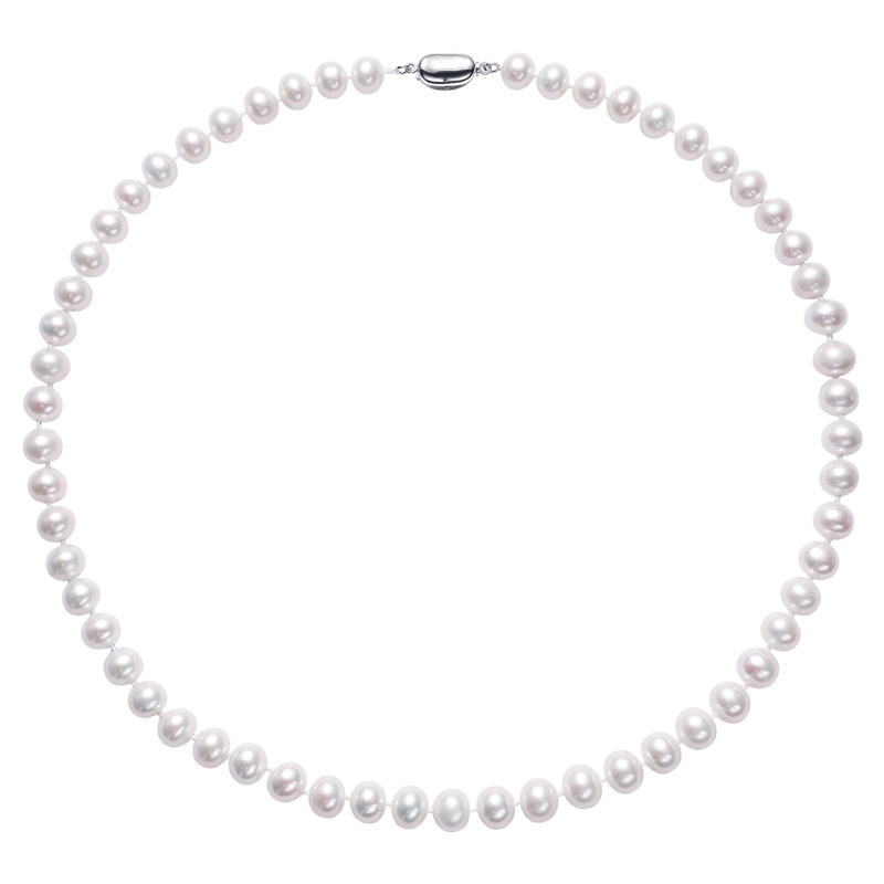 鑫万福 925银扣近圆强光7-11mm天然淡水珍珠项链颈链