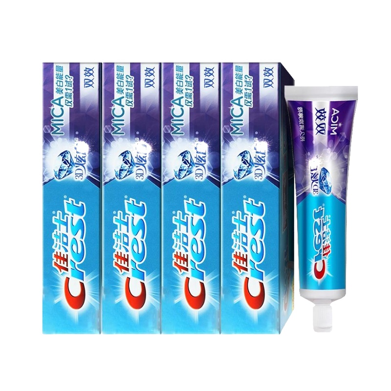 佳洁士牙膏3D炫bai双效180g4支套装去牙渍防驻清洁牙菌斑清新口气