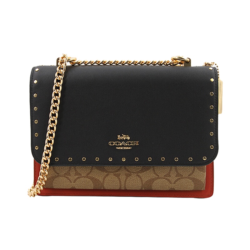 COACH/蔻驰女包 2020新款纯色女士单肩包女斜挎包 女式链条皮质包 91174 IMBLK