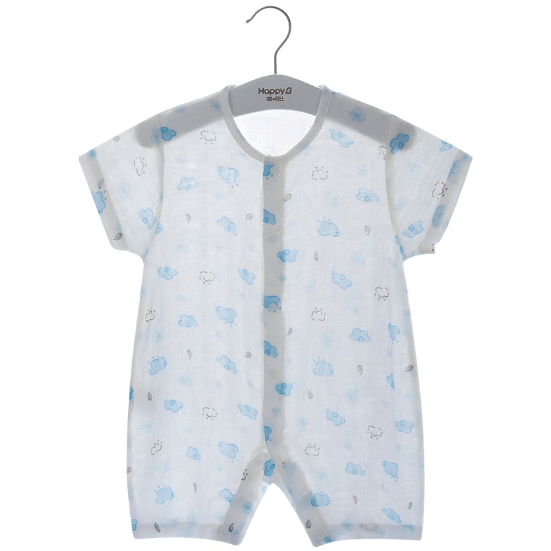 哈贝比夏装婴儿空调服宝宝短袖纱布连体衣哈衣新生幼儿爬服薄款