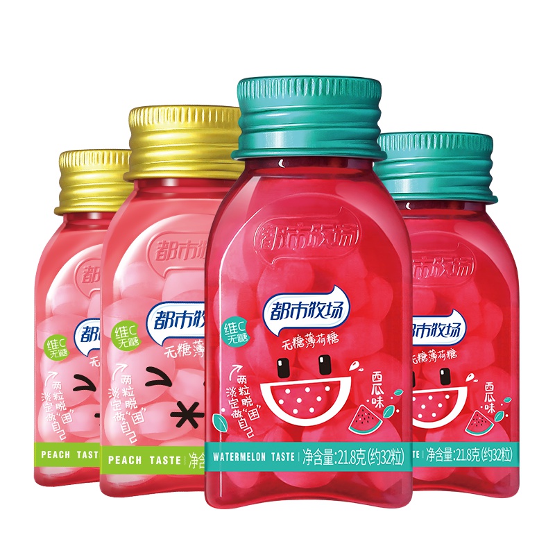 无糖薄荷糖吐息糖清口含片口气清新糖果小零食西瓜水蜜桃6瓶装