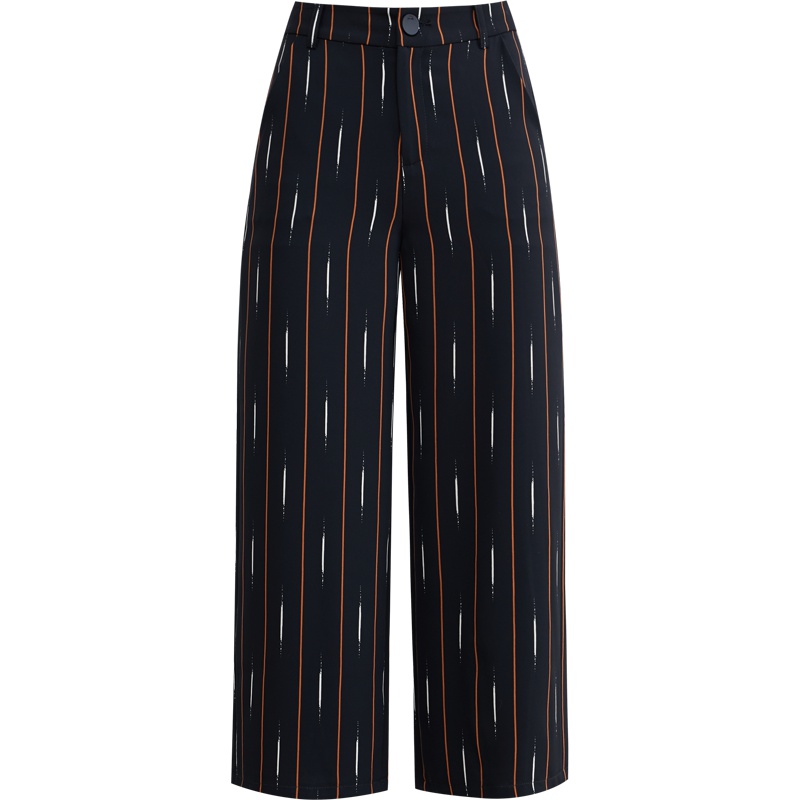 娅丽达女裤2019夏季新款坠感阔腿裤女宽松直筒休闲薄款大码九分裤I2601