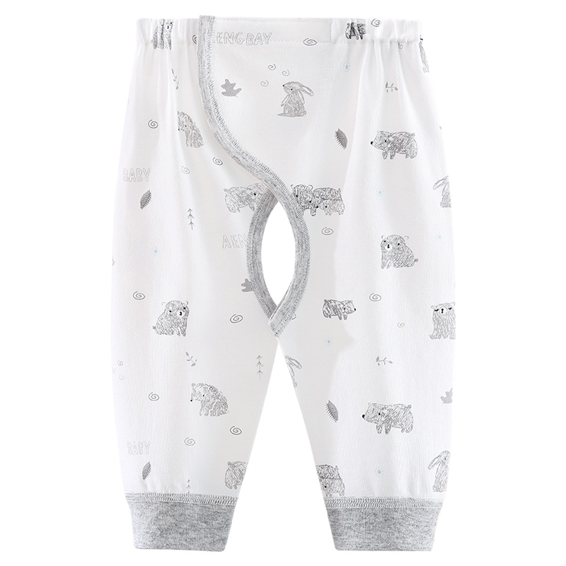 Aengbay宝宝裤子春秋打底裤0-3个月婴儿裤子秋款魔术贴开裆裤