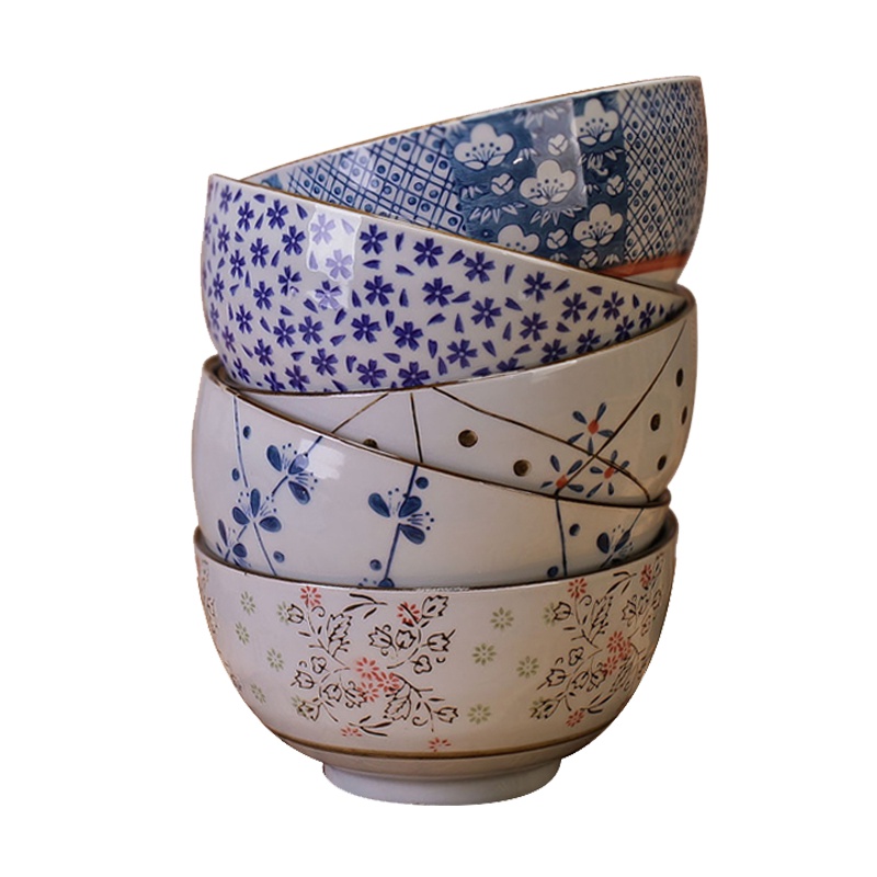 瓷物语日式和风陶瓷碗景德镇釉下彩手绘米饭碗餐具套装(5个装)