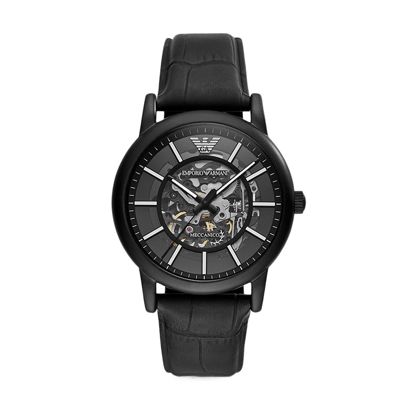 阿玛尼（Emporio Armani)男士手表经典休闲机械镂空时尚男腕表 皮带 AR60008