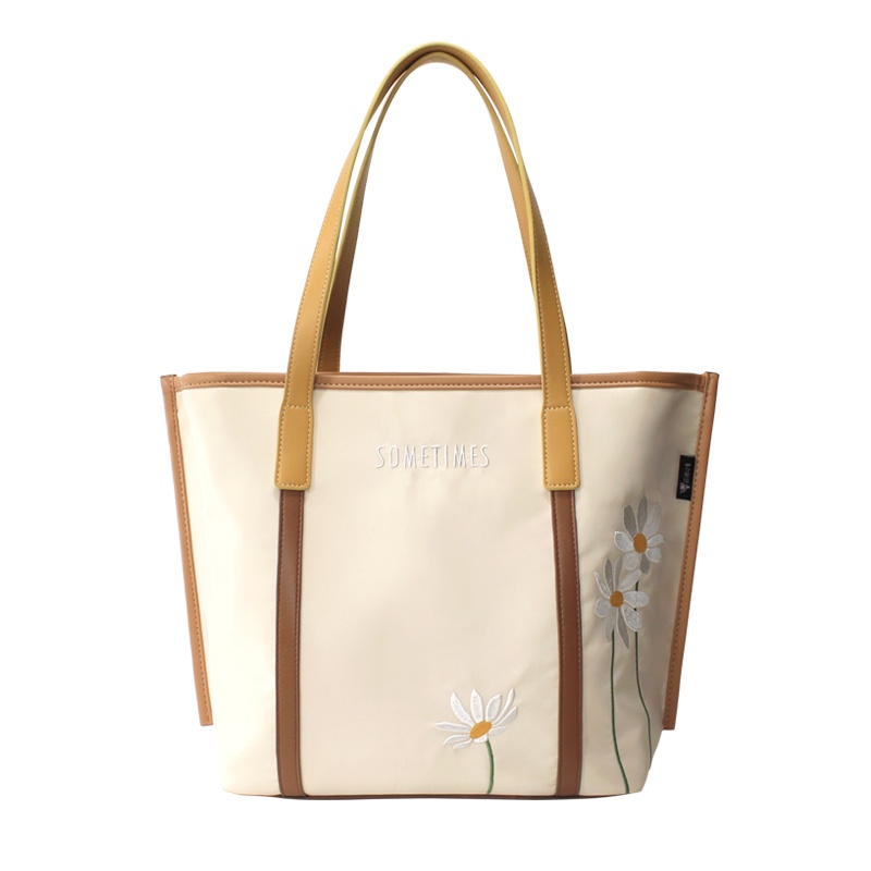花间公主有时候新款2021春季女刺绣尼龙防水布包包文艺单肩手提撞色女包
