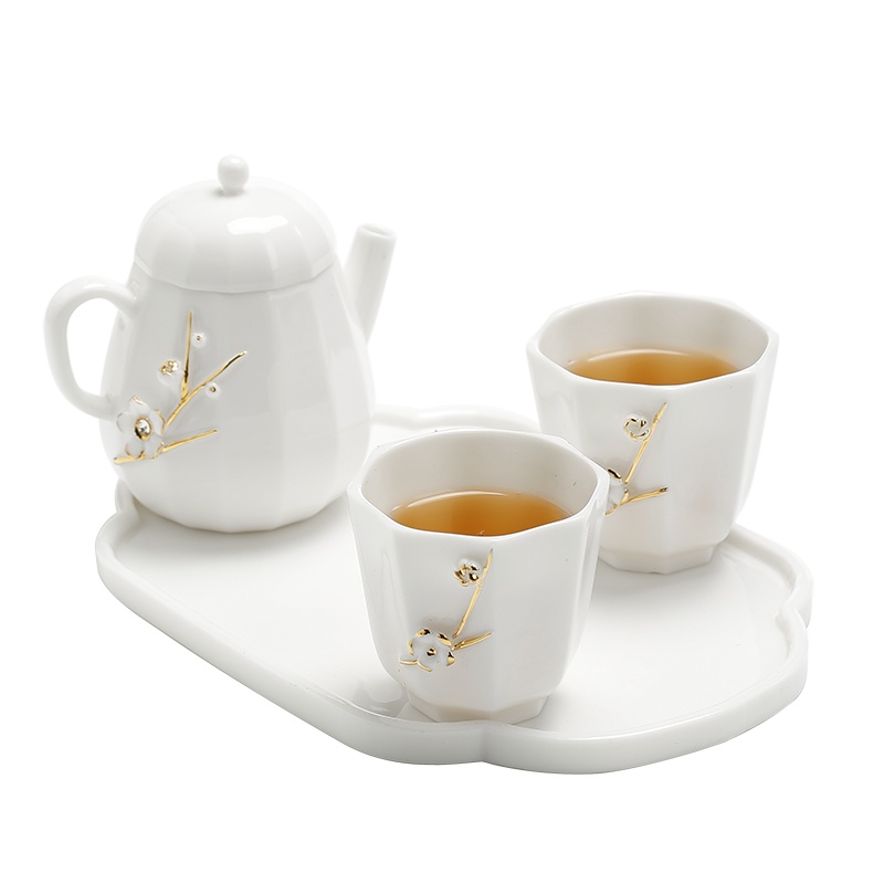 苏氏陶瓷SUSHI CERAMICS 非遗大师功夫茶具套装陈德强老师纯手工描金羊脂玉白瓷茶壶茶杯子送陶瓷茶盘