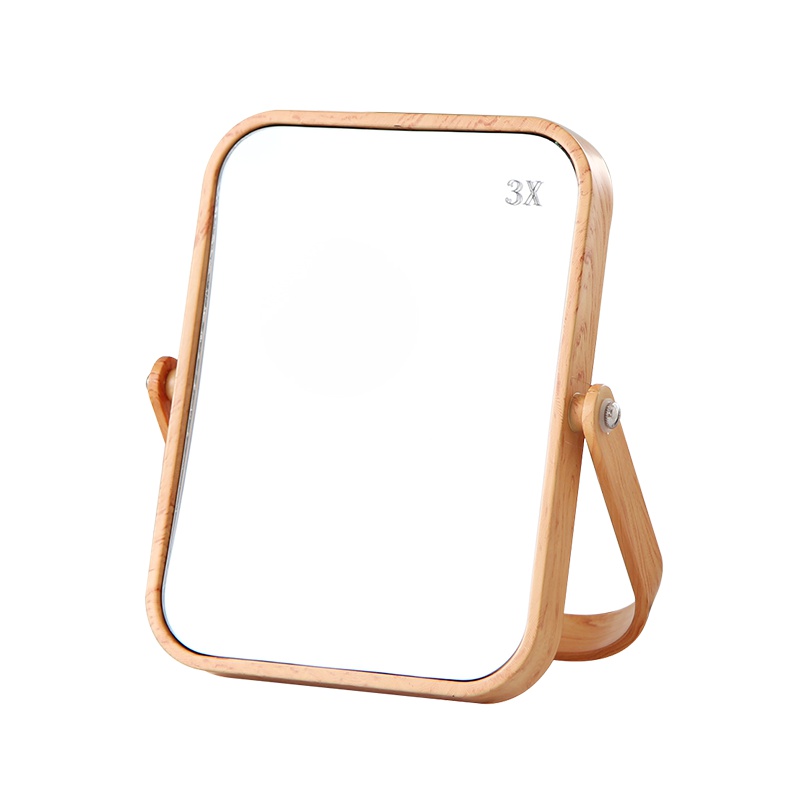 欧润哲 化妆镜 原木色款家用双面台式镜子 放大梳妆镜便携式用镜