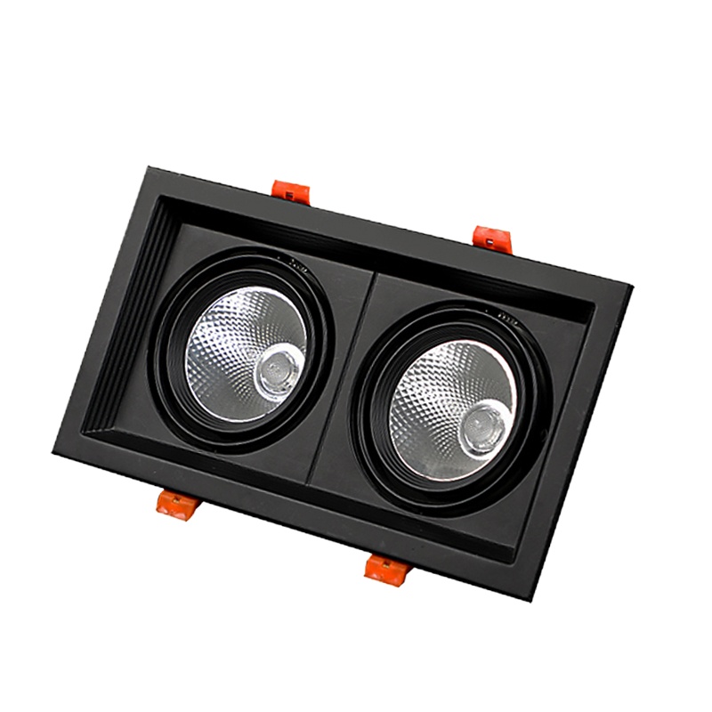 LED格栅灯双头方形筒灯网格葡萄架铝格栅嵌入式斗胆灯 双头黑色30瓦(开孔125*250mm)