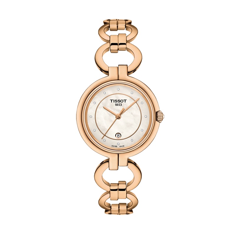 天梭(TISSOT)瑞士手表 贝母表盘镶钻商务休闲优雅 弗拉明戈系列钢带女士石英表T094.210.33.116.01
