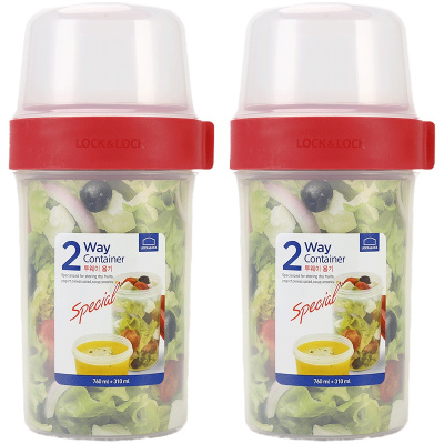 乐扣乐扣(lock&lock）双层多用塑料保鲜盒储物罐分隔密封罐套装（310ml+760ml）*2 LLS223S2
