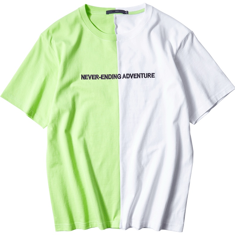 黑鲸两色镶拼短袖T恤男2019夏季休闲套头上衣男CNTBJ29094A