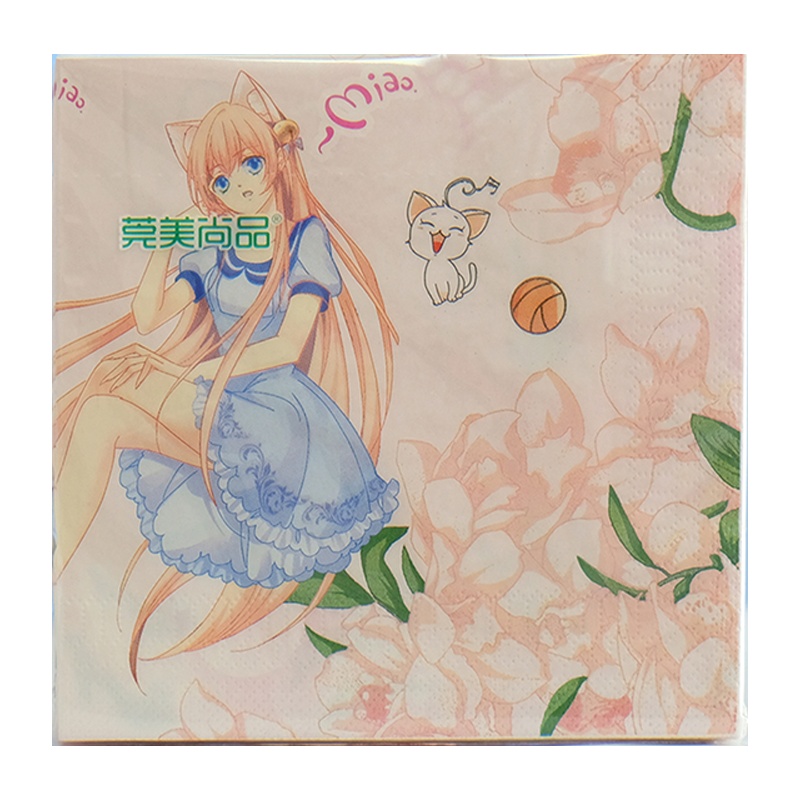 莞美尚品猫妖的诱惑怦然心动彩色餐巾纸原生木浆纸巾三层加厚家庭装10包