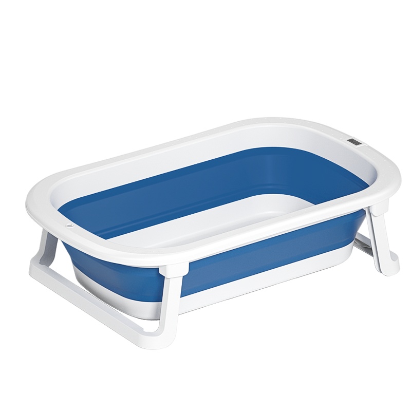 开优米(Kiuimi)婴幼儿洗澡盆大号婴童浴盆便携式折叠洗澡桶新生宝宝儿童家用浴盆蓝色+浴垫[不带温度计]