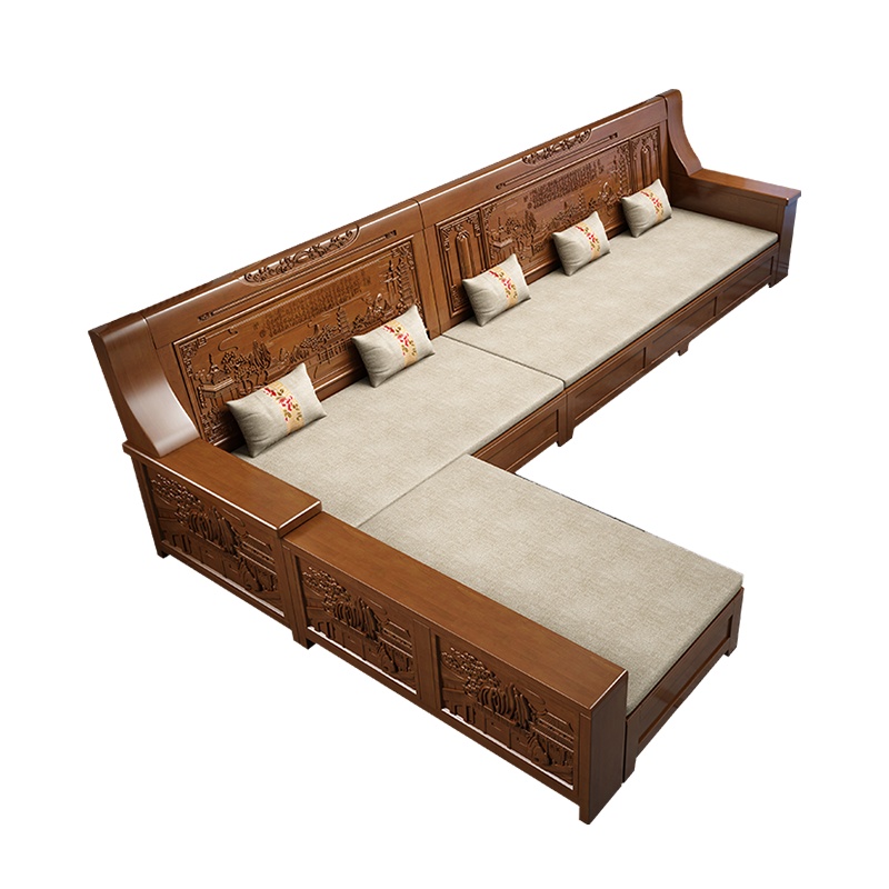 月影梳桐现代中式实木沙发组合客厅雕花冬夏两用小户型新中式储物木家具