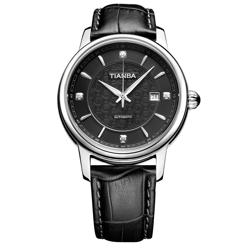 天霸(TIANBA)手表 复古稳重男士全自动机械表 休闲皮带款全自动机械男表 TM6021.01PK 黑色